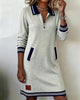 Autumn Winter Versatile Women's Dress Casual Contrasting Color Splicing Lapel Long-sleeved Loose Dress With Pockets