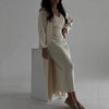 Women Knitted Dress Suit Cardigan Knitting Dresses 2 Piece Sets Maxi Gown Knitwear Outfits Autumn Winter Vestidos Ensemble