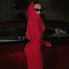 High Street Red Christma Hooded Long Sleeve Maxi Dress for Woman Slim Solid Bodycon Party Vestidos Elegant Autumn Dresses