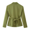 Olive Green Asymmetric Blazer & Pants Set – Women's Ruched Waist Suit Two Piece Office Lady Autumn
