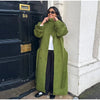 Women's High Stand Collar Double Breasted Woolen Overcoat Belted Waist Maxi Long Cuff Strap Loose Solid Coat Winter Urban Coats