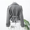 Grey Lapel Woolen Blend Short Coat Women Solid Single Breasted Long Sleeves Pockets Loose Jacket Lady Autumn Street Outerwear