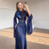 Spring Wine Red Stand Collar Long Sleeve Slim Fit Slit Long Dress Women Elegant Temperament Flowy Gown