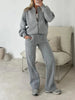 Autumn Sports Suit For Women Loose Solid Color Zipper Long Sleeve Sweatshirt Coat High Waist Lace Up Trousers 2 Piece Set