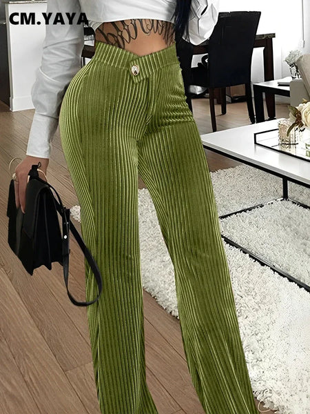 Women Streetwear Corduroy Zipper Fly V-low Waist Straight Wide Leg Trousers Autumn Winter Pants