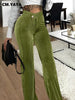 Women Streetwear Corduroy Zipper Fly V-low Waist Straight Wide Leg Trousers Autumn Winter Pants