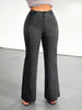 Women's Striped Trousers High Waist Flare Pants For Office Daily Wear All Season Slim Fit Bell-Bottom Formal Long Bottoms