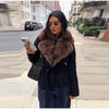 Autumn Solid Lace Up Jacket For Women High Street Turn Down Fur Collar Long Sleeve Belt Coats Lady Chic Street Outerwear