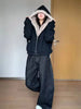 Autumn Winter Warm Plus Velvet Jacket Women American Vintage Hooded Short Outwear Female Casual Loose Plush Neck Cotton Coat