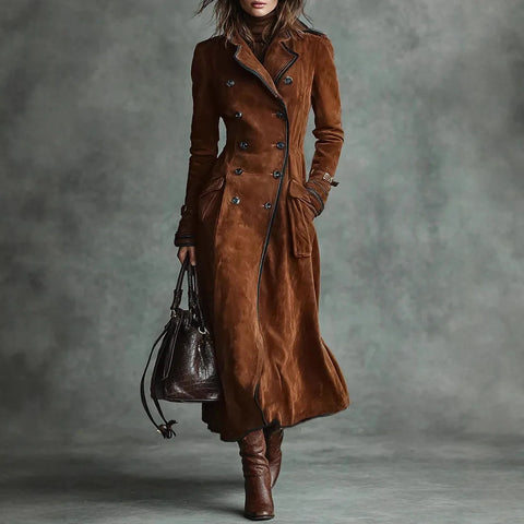 Ropa Elegante Mujer Autumn Winter Lapel Western Style Jacket Women's Long Windbreaker Jacket Capotto Donna Manteaux