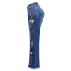 Women's High Stretch Flared Jeans - Bell Bottom Denim Pants with Embroidery Details Comfortable Elastic Waist Trousers