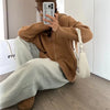 Double Zipper Turn-Down Collar Knitted Cardigan coat for women chic Thickened Loose lapel sweater jackets 26D5571