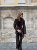 Women Wool Blend Blazer Coat With Large Faux Fur Collar Fitted Waist Double Breasted Winter Outerwear