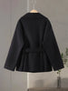 Faux Fur Belt Jackets Women Loose High Neck One Butoon Long Sleeves Coats Female Autumn Winter Thick Warm Outwears