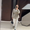 Casual Grid Drawstring Loose Coat Women Stand Collar Button Waist-Closed Female Jacket Spring Lady Street Outwears Chic