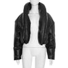 PU Waterproof Crop Puffer Jacket Women Winter Warm Leather Stand Collar Quilted Parkas Full Sleeve Streetwear Coat