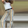 Multicolor Striped Low Waisted Pants Straight Leg Full Length Retro Colorful Trousers Spring Casual Lady Daily Wear
