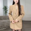 Lengthen Black Blazers Women Elegant Temperament Double-Breasted Suit Jacket Korean Chic Office Lady OL Lapel Outerwear