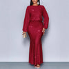 Shiny Women's Dress Spring Autumn O-neck Long Sleeve Slim Hips Banquet Long Dress Female Pleated Party Fishtail Dresses