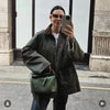 Splicing Corduroy Workwear Jacket, Military Green Hunting Outfit, Retro Cotton Jacket, Women's Spring