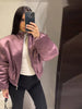 Stand Collar Side Placket Suit Jacket Women Elegant Long Sleeve Button Pocket Loose Coats Spring Chic Office Lady Outerwears