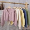 Solid Cropped Knitted Cardigan for Woman Comfortable Soft Single-Breasted Sweater Jacket Korean V-Neck Long Sleeve Knitwear