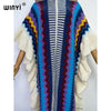 Knitting Rainbow Printing Comfort Warm Winter Holiday Dress Elegant Africa Women Boho Party Long Dress