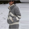 Women Color Block Spliced Ski Set Fleece Lined Stand Collar Zip Jacket Multi‑Pocket Wide Leg Trousers Winter Outfit