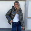 Women Solid Hooded Glossy Padded Jacket Long Sleeve Stand Zipper Fluffy Warm Coat Autumn Winter Chic Casual Street Jackets