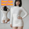 Women Transparent Sexy See Through Mini Dress Korean Outdoor Expose White Sheer Slim Fit Above Knee Longsleeve Crop Skirts