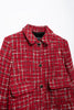 Women Vintage Red Plaid Tweed Coat Slim Turn Down Collar Long Sleeve Jacket Autumn Lady High Street Outwear