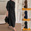 Women's Gathered Front Maxi Dresses Fall Solid Color Turn-Down Collar Long Sleeve Half Buttons Shirtdress Commuting