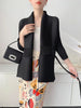 Black Tie Cardigan Design Women's Pleated Jacket Stemperament Casual Niche Three Quarter Top 2DB3365