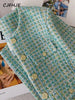 Elegant Green Plaid Tweed Jacket Women French Vintage Spring Autumn Casual Blazers High Street Short Suit Coat