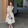 Elegant White Casual Midi Dress Women Summer Spaghetti Strap Vintage A-Line Party Vestidos Femme Prom Robe Clothes New