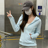 Women Solid Color Slim Fit Zip Up Sweatshirts Spring Autumn Fitness Joggers Sports Jacket Korean Tight Hooded Woman Coat