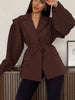 Elegant Commute Suit jacket Female Lace-Up Loose Pocket Patchwork Lapel Party Looks Outwear For Women Bandage Coat jacket