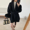 Natural Fox Fur Thick Double-sided Wool Coat Female Short Autumn Winter Loose Lace-up Woolen Coats Women Overcoats
