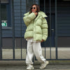 Women's Oversized Coats Print Hooded Padded Jackets Winter Female Stand Collar Long Sleeve Zipper Loose Puffy Coat Outerwear