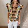 Printed Faux Fur Splicing Jacket Autumn Winter V-neck Slim Waist Cinched Full Sleeve Cropped Coat Women's Outwear