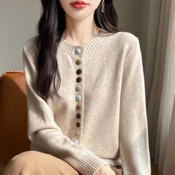 Autumn Winter Round Collar Loose Women's Knitting Cardigan Sweater Coat Sweater Temperament Korean Version Ladies Top