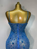 Rhinestones Sexy Mesh See Through Bodycon Dress Women Birthday Evening Cocktail party Gown Red Carpet Club Stage Outfit