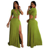 Women O-neck High Split Ruched Bodycon Midi Maxi Dress Fall Street Evening Party Club Vestidos Sexy Long Dresses