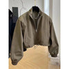 Autumn Korean Style FeelDesign Stand Collar Cropped Jacket For Women Petite Workwear Elegant Casual Chic Tops