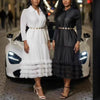 Spring Pleated Women's Dress Solid Color Mesh Patchwork Design Solid Color Casual Loose Lapel Button Clothing