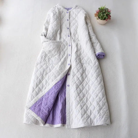 Oversized Quilted Cotton Jacket Women - Long Thin Casual Coat, Loose Fit Solid Color Full Sleeve, Versatile Commuting Wear Z367