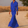 Casual Lapel V Neck Slim Long Dress For Women Spring Full Sleeve Solid Shirts Dress Elegant Lady Lace Up Split Party Dresses