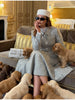 Women's Elegant Woolen Coat Dress Suit Chic Lapel Tweed Long Sleeve Slim Fit Office Set Autumn Winter Party Club Outfit
