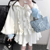 Japanese Lolita Faux Fur Patchwork Hooed Coat Y2k Aesthetic Cloak Jacket Women Kawaii Sweet Bow Jackets Oversized JK Capes