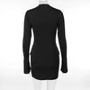 Dark Blue Two Pocket Sexy Mini Dress For Women Autumn Winter Long Sleeve Bodycon Club Party Dress Elegant